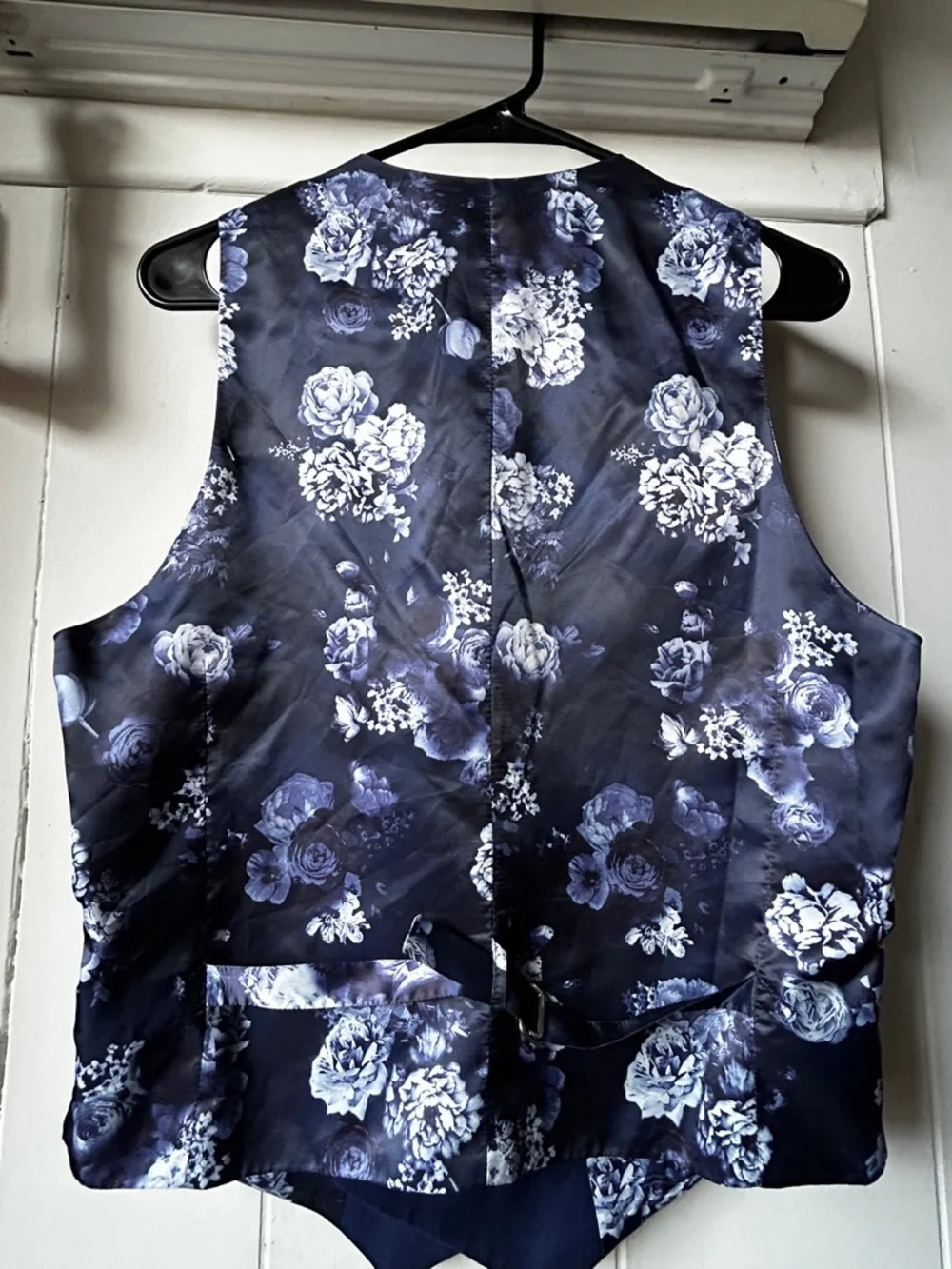 Double-Breasted Blue Men's Vest with Floral Lining